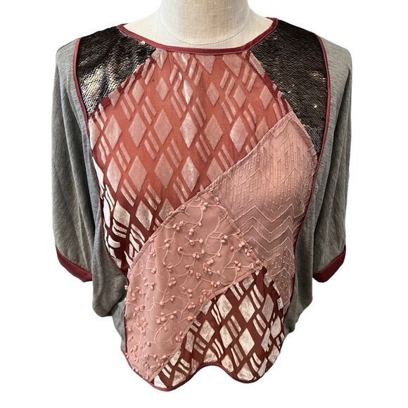 Anthropologie Tiny Patchwork Velvet Dolman Sleeve Top S - Picture 2 of 8